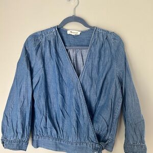 Madewell Denim Blouse M | Tie Side Detail | Soft Cotton Lyocell Top